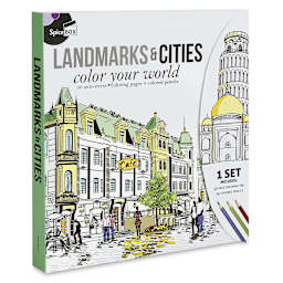 Landmarks & Cities Coloring Kit - Left angled view of Kit package

