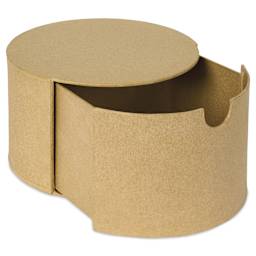 DecoPatch Paper Mache Box - Round Box w/ Drawer, 6.3" x 6.3" x 3.9" - with drawer open