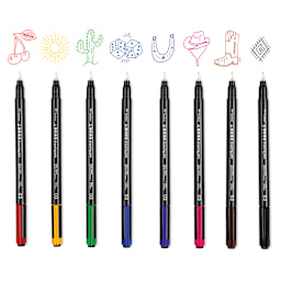 Tombow Mono Drawing Pen - Set of 8, 03, Assorted Colors, cap removed demonstrating pen line