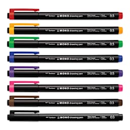 Tombow Mono Drawing Pen - Set of 8, 03, Assorted Colors, pens laid out