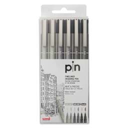Uni Pin Fine Liner Pen - Set of 6, Black and Gray, front of the packaging