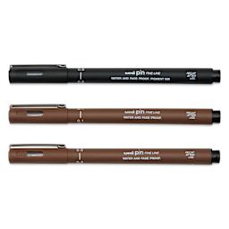 Uni Pin Fine Liner Pen - Set of 3, Black and Sepia, cap on