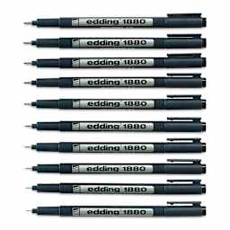 Edding 1880 Drawliner Pen - Black, Set of 10 (pens with caps off)