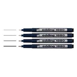 Edding 1880 Drawliner Pen Set -  4 pc Set horizontally, uncapped and with ink line for point width