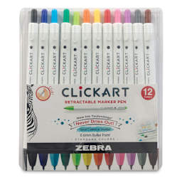 Zebra ClickArt Retractable Markers - Front of package of Set of 12 Markers
