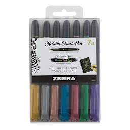 Zebra Metallic Brush Pen Set - Front of package of 7 Assorted Colors