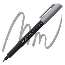 Zebra Metallic Brush Pen - Silver pen and swatch