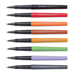 Paper Mate Flair Metallic Pens - Set of 8, markers laid out with caps off