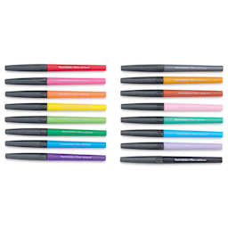 Paper Mate Flair Metallic Pens - Set of 16, markers laid out with caps on