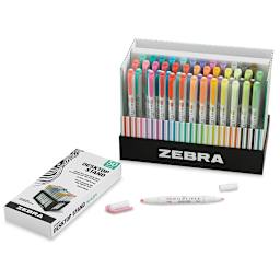 Zebra Mildliner Pens Complete Collection - Set of 50 (box open showing contents with stand in box)