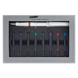 Blick Exclusive Lamy Safari Fountain Pen Set - White, Fine Nib, pen and cartridges in packaging