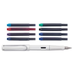 Blick Exclusive Lamy Safari Fountain Pen Set - White, Fine Nib, contents laid out