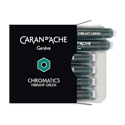 Caran d'Ache Chromatics Fountain Pen Ink Cartridges - Vibrant Green, Pkg of 6
