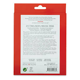Bruynzeel Fineliner Brush Pens - Assorted, Set of 24 (back of package)
