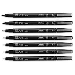 Shinhan Touch Liner Pens - Black, Set of 7 (pens with caps off)