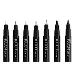 Shinhan Touch Liner Pens - Black, Set of 7 (close-up of pen tips)