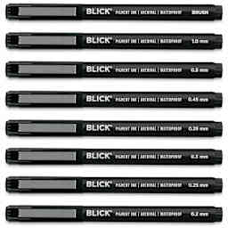 Blick Studio Pigment Liners - Black, Set of 8, Assorted - with caps on