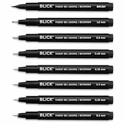 Blick Studio Pigment Liners - Black, Set of 8, Assorted - with caps removed