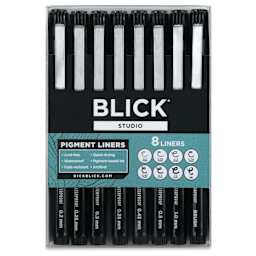 Blick Studio Pigment Liners - Black, Set of 8, Assorted - front of packaging