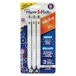 Paper Mate Inkjoy Gel Bright Pens - White, Set of 3, front of the packaging