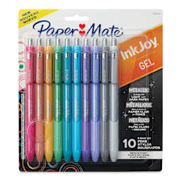 Paper Mate Inkjoy Retractable Metallic Gel Pens - Assorted Colors, Set of 10, in packaging