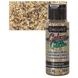 DecoArt Galaxy Glitter Paint - Champagne Stardust, 2 oz bottle and swatch