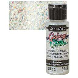 DecoArt Galaxy Glitter Paint - Clear Ice Comet, 2 oz bottle and swatch