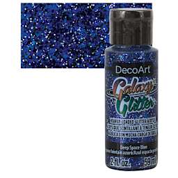 DecoArt Galaxy Glitter Paint - Deep Space Blue, 2 oz bottle and swatch