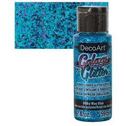 DecoArt Galaxy Glitter Paint - Milky Way Blue, 2 oz bottle and swatch