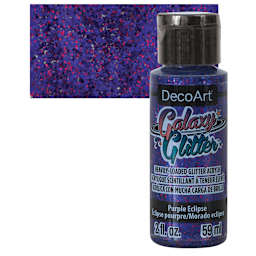 DecoArt Galaxy Glitter Paint - Purple Eclipse, 2 oz bottle and swatch