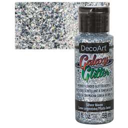 DecoArt Galaxy Glitter Paint - Silver Moon, 2 oz bottle and swatch