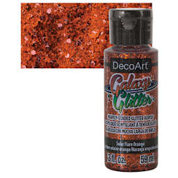 DecoArt Galaxy Glitter Paint - Solar Flare Orange, 2 oz bottle and swatch