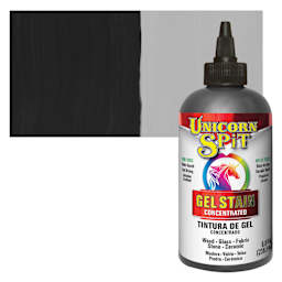 Unicorn Spit Gel Stain and Glaze - Midnight's Blackness, 8 oz - Bottle and Swatch