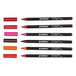 Edding 4200 Series Porcelain Brush Pens - Set of 6, Warm (Pens with caps off)