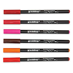 Edding 4200 Series Porcelain Brush Pens - Set of 6, Warm (Pens with caps on)