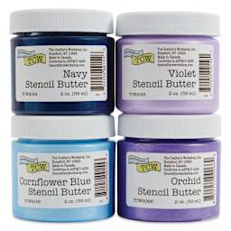Stencil Butter Acrylic Paints - Pkg of 4, Blueberry Meadow, 2 oz Jars closed and stacked