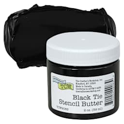 Stencil Butter Acrylic Paint - Black Tie, 2 oz, Jar and swatch