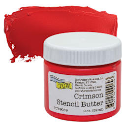 Stencil Butter Acrylic Paint - Crimson, 2 oz, Jar and swatch