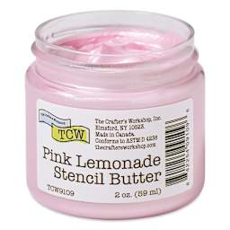 Stencil Butter Acrylic Paint - Pink Lemonade, 2 oz, Jar with lid off