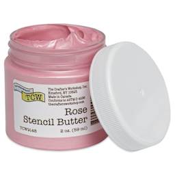 Stencil Butter Acrylic Paint - Rose, 2 oz, Jar with lid off