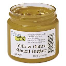 Stencil Butter Acrylic Paint - Yellow Ochre, 2 oz jar open