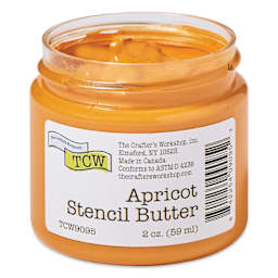 Stencil Butter Acrylic Paint - Apricot, 2 oz, Jar with lid off
