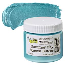 Stencil Butter Acrylic Paint - Summer Sky, 2 oz, Jar and swatch