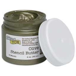 Stencil Butter Acrylic Paint - Olive, 2 oz, Jar open