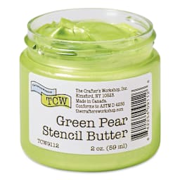 Stencil Butter Acrylic Paint - Green Pear, 2 oz, Jar with lid off