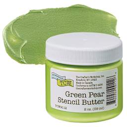 Stencil Butter Acrylic Paint - Green Pear, 2 oz, Jar and swatch