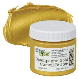 Stencil Butter Acrylic Paint - Champagne Gold, 2 oz, Jar and swatch