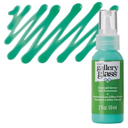 Plaid Gallery Glass Paint - Emerald Green, 2 oz bottle and swatch