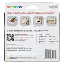Artesprix Sublimation Markers - Fine-Tip, Set of 10 Basic Colors back of package