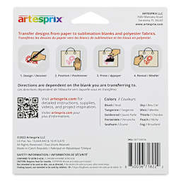 Artesprix Sublimation Markers - Chisel-Tip, Set of 10 Pastel Colors back of package